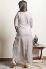 Srajann Hand Embroidred Grey Kota Lucknowi Chikankari Straight Kurta (SLC6061) - Image 6