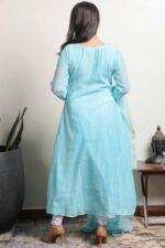 Srajann Hand Embroided Blue Mul Chanderi Lucknowi Chikankari Unstitched Kurta Dupatta Set (SLC35363798) - Image 7