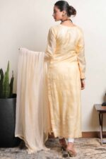 Srajann Hand Embroided Cotton Tusser Silk Lucknowi Chikankari Unstitched Kurta Dupatta Set (SLC51525356) - Image 6