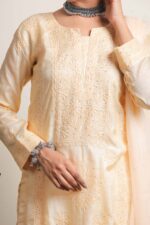 Srajann Hand Embroided Cotton Tusser Silk Lucknowi Chikankari Unstitched Kurta Dupatta Set (SLC51525356) - Image 5
