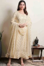 Srajann Hand Embellishment Anarkali Pure Georgette Unstitched Suit only Mukaish  (SLC4200) - Image 2