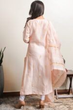 Srajann Hand Embroided Fawn Mul Chanderi Lucknowi Chikankari Unstitched Kurta Dupatta Set (SLC12500) - Image 6