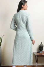 Srajann Hand Embroidred  Blue Pure Georgette Lucknowi Chikankari Sherwani Style Long Kurta (SLC3308) - Image 6