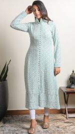 Srajann Hand Embroidred  Blue Pure Georgette Lucknowi Chikankari Sherwani Style Long Kurta (SLC3308) - Image 2