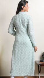 Srajann Hand Embroidred  Blue Pure Georgette Lucknowi Chikankari Sherwani Style Long Kurta (SLC3308) - Image 5