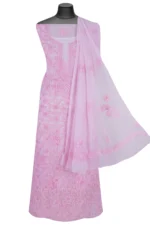 Srajann Hand Embroided Pink Faux Georgette Lucknowi Chikankari Unstitched Kurta Dupatta Set (SLC1376) - Image 2