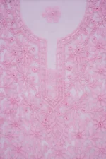 Srajann Hand Embroided Pink Faux Georgette Lucknowi Chikankari Unstitched Kurta Dupatta Set (SLC1376) - Image 9