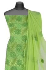 Srajann Hand Embroided Lemon Faux Georgette Lucknowi Chikankari Unstitched Kurta Dupatta Set (SLC1378) - Image 5