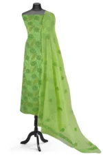 Srajann Hand Embroided Lemon Faux Georgette Lucknowi Chikankari Unstitched Kurta Dupatta Set (SLC1378) - Image 6