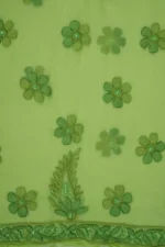 Srajann Hand Embroided Lemon Faux Georgette Lucknowi Chikankari Unstitched Kurta Dupatta Set (SLC1378) - Image 10