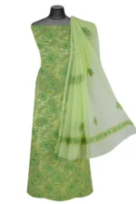 Srajann Hand Embroided Lemon Faux Georgette Lucknowi Chikankari Unstitched Kurta Dupatta Set (SLC1379) - Image 3