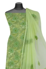 Srajann Hand Embroided Lemon Faux Georgette Lucknowi Chikankari Unstitched Kurta Dupatta Set (SLC1379) - Image 2