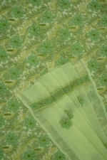 Srajann Hand Embroided Lemon Faux Georgette Lucknowi Chikankari Unstitched Kurta Dupatta Set