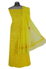 Srajann Hand Embroided Yellow Faux Georgette Lucknowi Chikankari Unstitched Kurta Dupatta Set (SLC1375) - Image 2
