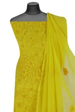 Srajann Hand Embroided Yellow Faux Georgette Lucknowi Chikankari Unstitched Kurta Dupatta Set (SLC1375) - Image 5