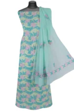 Srajann Hand Embroided Green Faux Georgette Lucknowi Chikankari Unstitched Kurta Dupatta Set (SLC1901) - Image 3