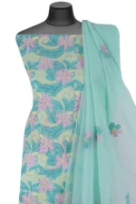 Srajann Hand Embroided Green Faux Georgette Lucknowi Chikankari Unstitched Kurta Dupatta Set (SLC1901) - Image 7