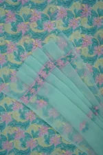 Srajann Hand Embroided Green Faux Georgette Lucknowi Chikankari Unstitched Kurta Dupatta Set