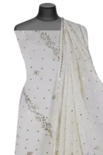 Srajann Hand Embroided white Pure Georgette Lucknowi Chikankari Unstitched Kurta Dupatta Set (SLC3262) - Image 3