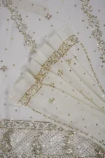 Srajann Hand Embroided white Pure Georgette Lucknowi Chikankari Unstitched Kurta Dupatta Set