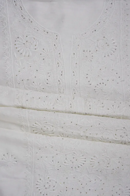 Srajann Hand Embroidered Pure Chanderi Lucknowi Chikankari Unstitched Kurta Piece
