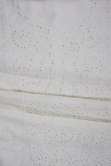 Srajann Hand Embroidered Pure Chanderi Lucknowi Chikankari Unstitched Kurta Piece