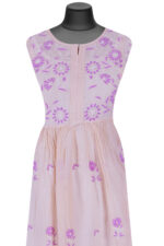 Srajann Hand Embroided Peach Mul Chanderi Lucknowi Chikankari Unstitched Kurta Dupatta Set (SLC1650) - Image 2