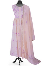 Srajann Hand Embroided Peach Mul Chanderi Lucknowi Chikankari Unstitched Kurta Dupatta Set (SLC1650) - Image 11