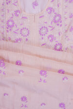 Srajann Hand Embroided Peach Mul Chanderi Lucknowi Chikankari Unstitched Kurta Dupatta Set (SLC1650) - Image 5