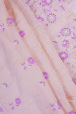 Srajann Hand Embroided Peach Mul Chanderi Lucknowi Chikankari Unstitched Kurta Dupatta Set (SLC1650) - Image 4