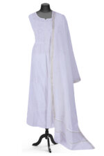 Srajann Hand Embroided white Mul Chanderi Lucknowi Chikankari Unstitched Kurta Dupatta Set (SLC1652) - Image 11