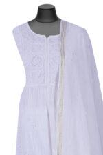 Srajann Hand Embroided white Mul Chanderi Lucknowi Chikankari Unstitched Kurta Dupatta Set (SLC1652) - Image 10