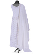 Srajann Hand Embroided white Mul Chanderi Lucknowi Chikankari Unstitched Kurta Dupatta Set (SLC1654) - Image 3