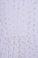 Srajann Hand Embroided white Mul Chanderi Lucknowi Chikankari Unstitched Kurta Dupatta Set (SLC1654) - Image 7