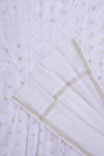 Elegant Hand Embroidered White Mul Chanderi Lucknowi Chikankari Unstitched Kurta Dupatta Set by Srajann.