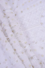 Srajann Hand Embroided white Mul Chanderi Lucknowi Chikankari Unstitched Kurta Dupatta Set (SLC1654) - Image 10