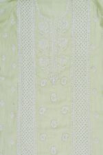 Srajann Hand Embroided Pista Green Mul Chanderi Lucknowi Chikankari Unstitched Kurta Dupatta Set (SLC1655) - Image 6