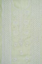 Srajann Hand Embroided Pista Green Mul Chanderi Lucknowi Chikankari Unstitched Kurta Dupatta Set (SLC1655) - Image 7