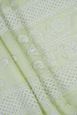 Srajann Hand Embroided Pista Green Mul Chanderi Lucknowi Chikankari Unstitched Kurta Dupatta Set (SLC1655) - Image 10