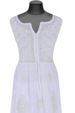 Srajann Hand Embroided white Mul Chanderi Lucknowi Chikankari Unstitched Kurta Dupatta Set (SLC1656) - Image 2