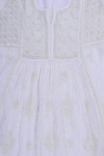 Srajann Hand Embroided white Mul Chanderi Lucknowi Chikankari Unstitched Kurta Dupatta Set (SLC1656) - Image 6