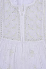 Srajann Hand Embroided white Mul Chanderi Lucknowi Chikankari Unstitched Kurta Dupatta Set (SLC1656) - Image 7