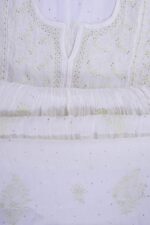Srajann Hand Embroided white Mul Chanderi Lucknowi Chikankari Unstitched Kurta Dupatta Set (SLC1656) - Image 9