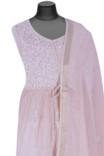 Srajann Hand Embroided Beige Mul Chanderi Lucknowi Chikankari Unstitched Kurta Dupatta Set (SLC1657) - Image 4