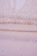 Srajann Hand Embroided Beige Mul Chanderi Lucknowi Chikankari Unstitched Kurta Dupatta Set (SLC1657) - Image 8