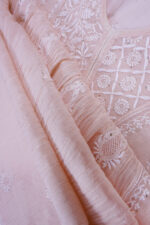 Srajann Hand Embroided Beige Mul Chanderi Lucknowi Chikankari Unstitched Kurta Dupatta Set (SLC1657) - Image 9