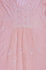 Srajann Hand Embroided Peach Mul Chanderi Lucknowi Chikankari Unstitched Kurta Dupatta Set (SLC1660) - Image 6