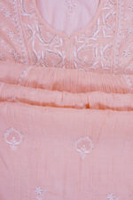 Srajann Hand Embroided Peach Mul Chanderi Lucknowi Chikankari Unstitched Kurta Dupatta Set (SLC1660) - Image 9