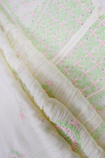 Srajann Hand Embroided white Mul Chanderi Lucknowi Chikankari Unstitched Kurta Dupatta Set (SLC1663) - Image 10