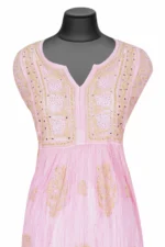 Srajann Hand Embroided Pink Mul Chanderi Lucknowi Chikankari Unstitched Kurta Dupatta Set (SLC1671) - Image 3